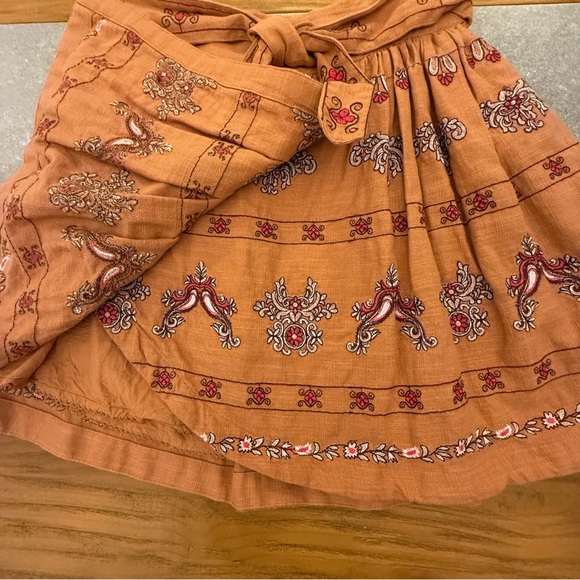 Anthropologie Meghan Embroidered Faux Wrap Mini Skirt Rust Orange Size 4 - Picture 7 of 16